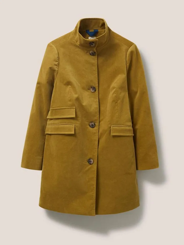 Women COATS and JACKETS White Stuff Karla Velvet Coat Mid Chartreuse