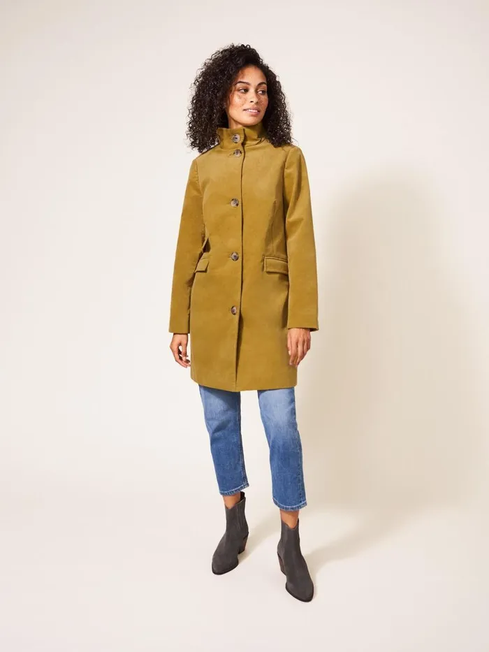 Women COATS and JACKETS White Stuff Karla Velvet Coat Mid Chartreuse