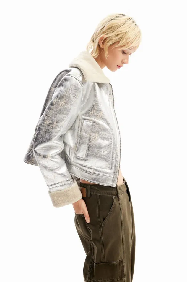 Women Coats And Jackets Desigual Doublesided Metallic Aviator Jacket