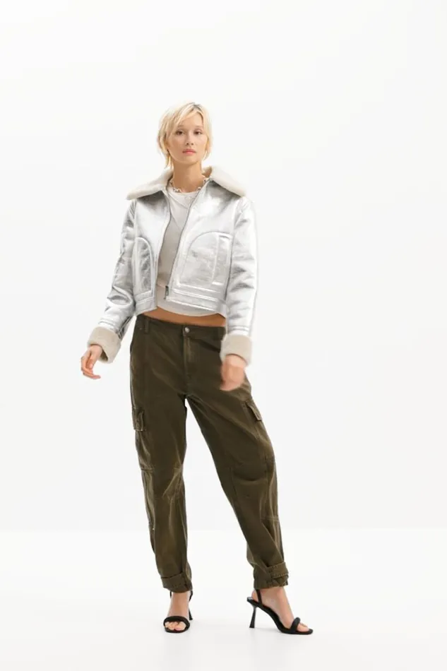 Women Coats And Jackets Desigual Doublesided Metallic Aviator Jacket
