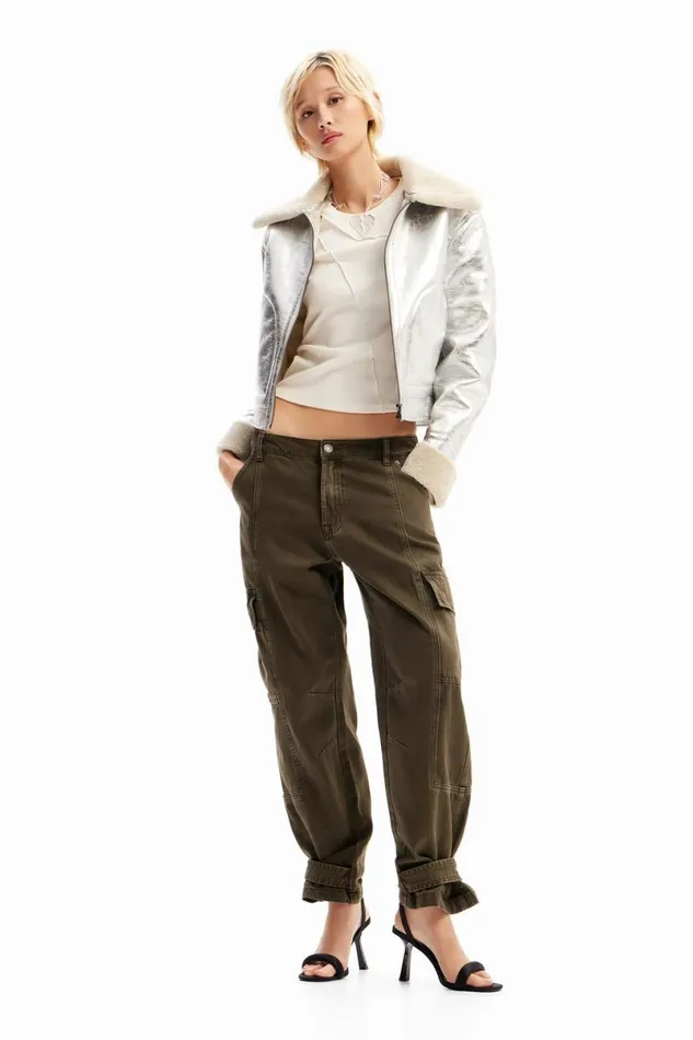Women Coats And Jackets Desigual Doublesided Metallic Aviator Jacket