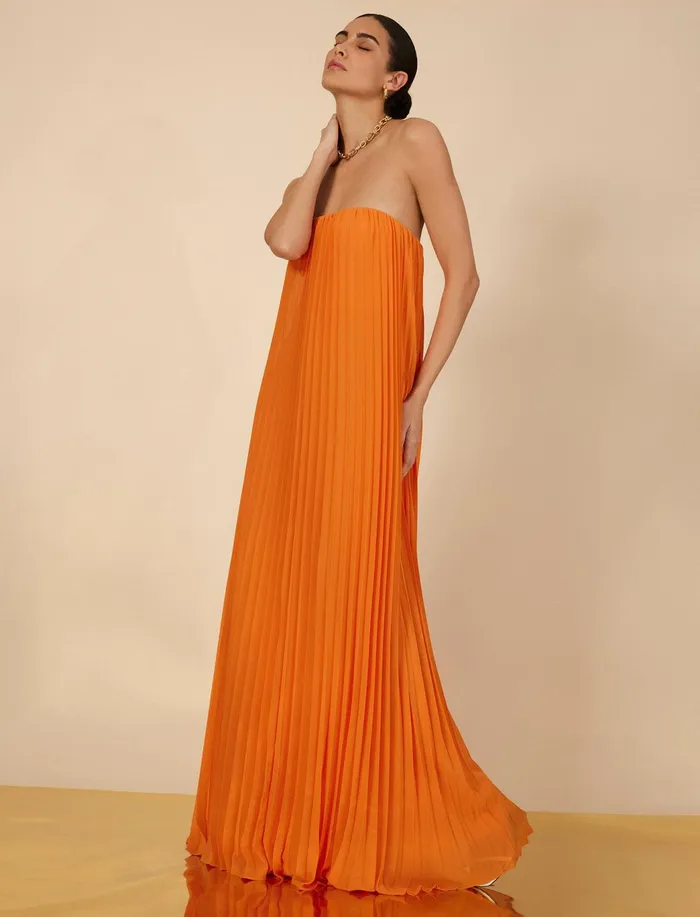 Women Cocktail and Party Dresses BCBG Cressida Strapless Gown Russet Orange