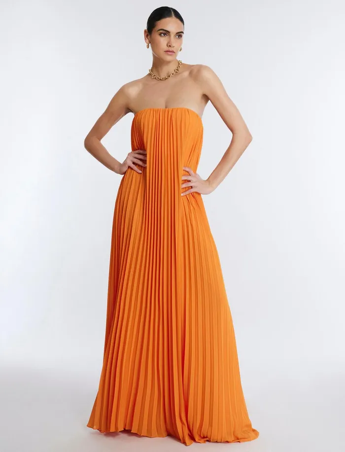 Women Cocktail and Party Dresses BCBG Cressida Strapless Gown Russet Orange