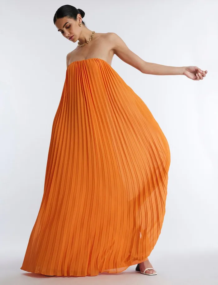 Women Cocktail and Party Dresses BCBG Cressida Strapless Gown Russet Orange