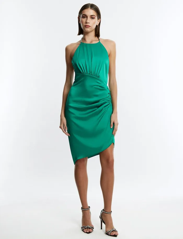Women Cocktail and Party Dresses BCBG Green Anwen Ruched Mini Dress Green