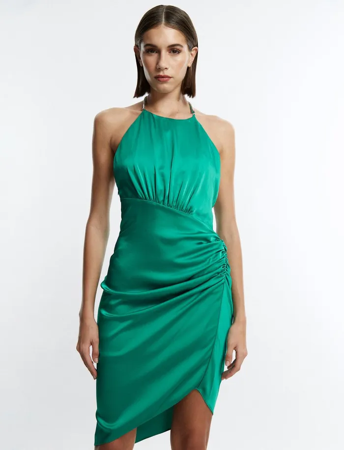 Women Cocktail and Party Dresses BCBG Green Anwen Ruched Mini Dress Green