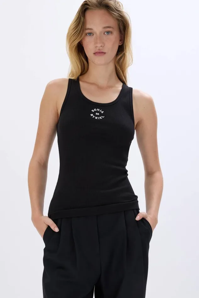 Women Cotton Tank Top Black Black Sonia Rykiel Tank Tops