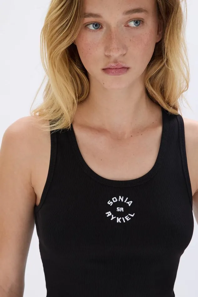Women Cotton Tank Top Black Black Sonia Rykiel Tank Tops