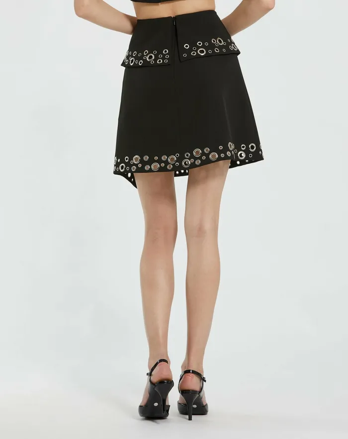 Women Crepe Grommet Mini Skirt Black Skirts Mac Duggal