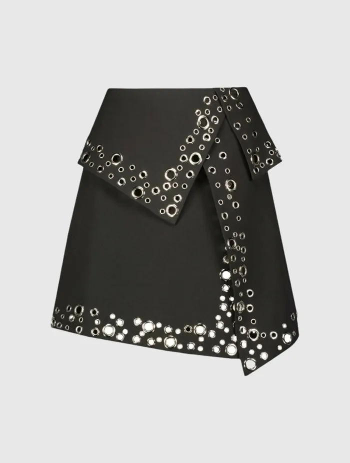 Women Crepe Grommet Mini Skirt Black Skirts Mac Duggal