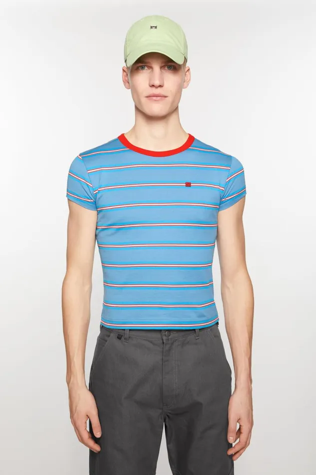 Women Crew Neck Tshirt 8211 Fitted Fit Sea Blue Acne Studios Tshirts