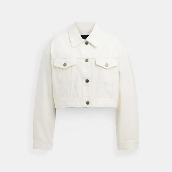 Women Cropped Denim Jacket White Coach Jackets and Outerwear