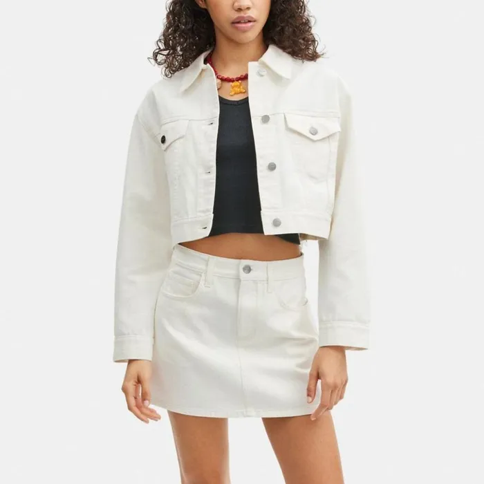 Women Cropped Denim Jacket White Coach Jackets and Outerwear