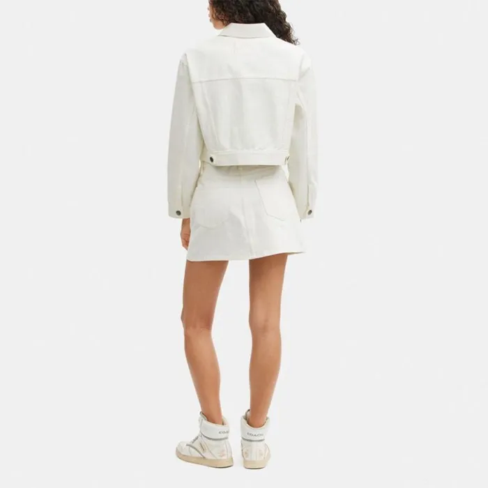 Women Cropped Denim Jacket White Coach Jackets and Outerwear