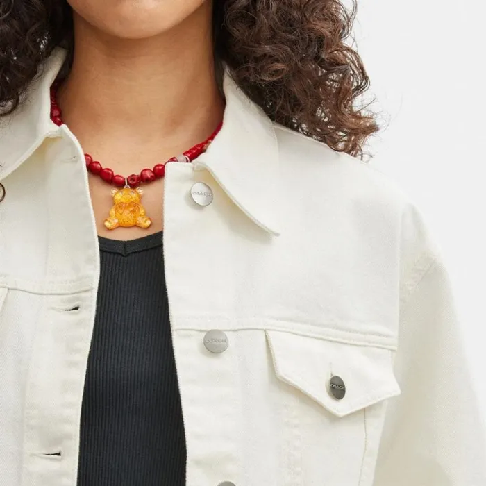 Women Cropped Denim Jacket White Coach Jackets and Outerwear