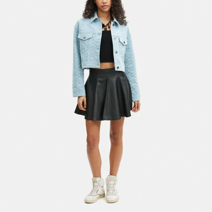 Women Cropped Signature Jacquard Denim Jacket Blue Signature Coach Jackets and Outerwear Women Cropped Signature Jacquard Denim Jacket Blue Signature Coach Jackets and Outerwear