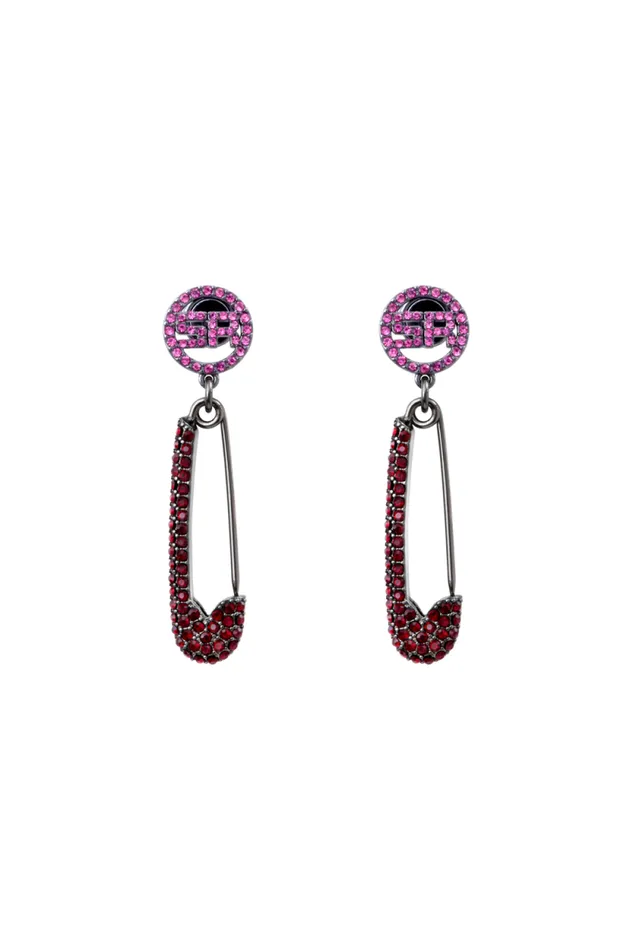 Women Dangling Earrings Pink Precious Pin Claret Red Sonia Rykiel Earrings