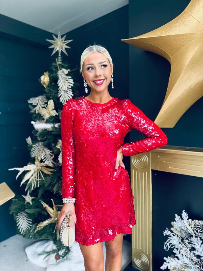 Women Day Dress Canella Lane Angela Flat Sequin Mini Dress Red