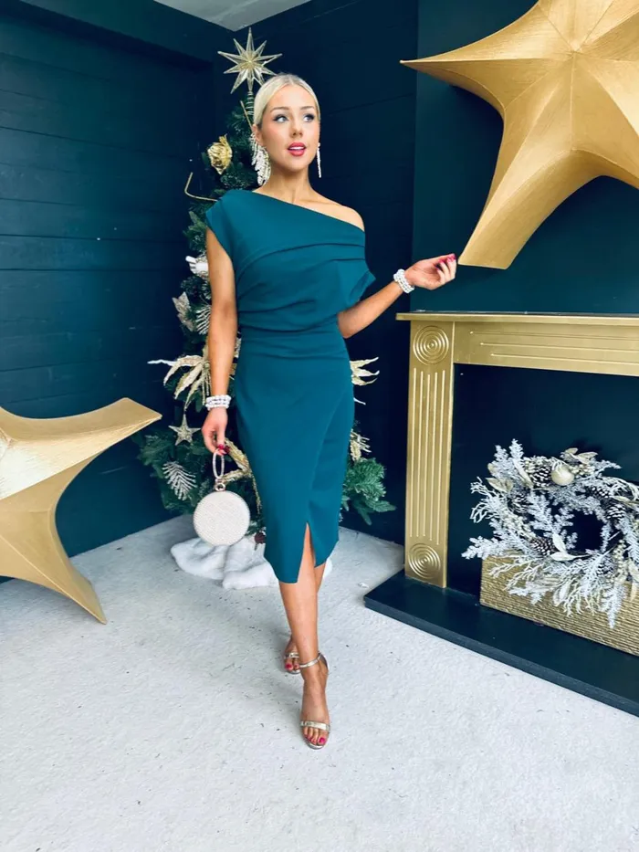 Women Day Dress Canella Lane Ariana Asymmetric Midi Dress Green