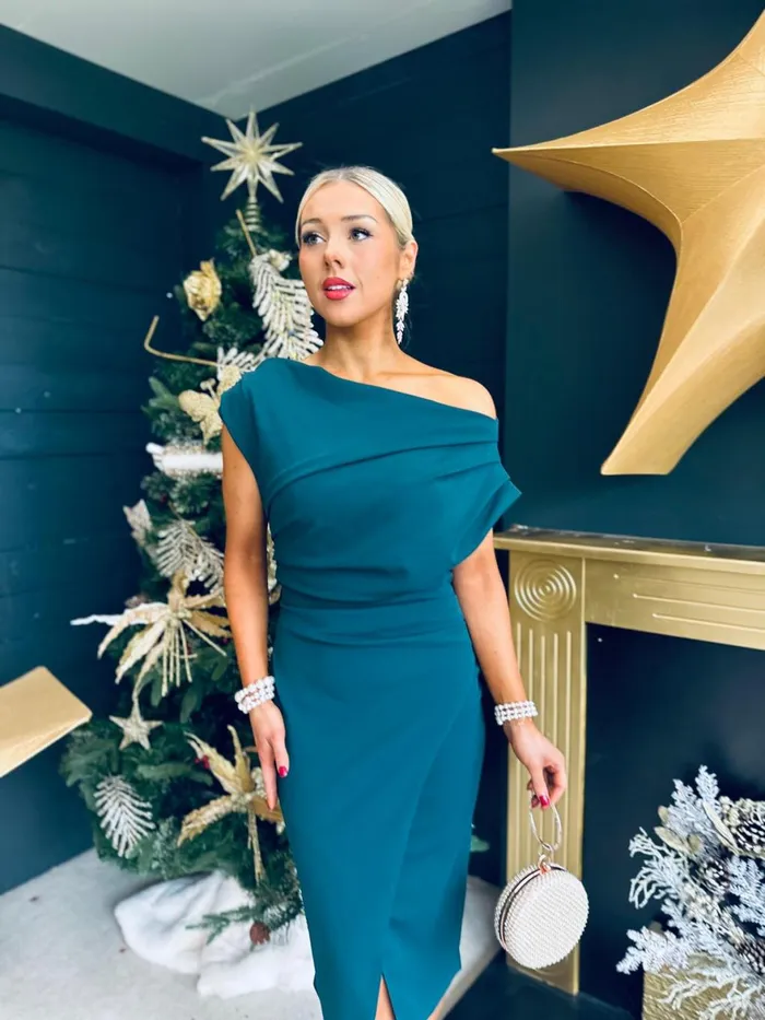 Women Day Dress Canella Lane Ariana Asymmetric Midi Dress Green