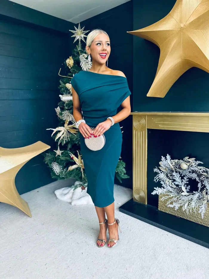 Women Day Dress Canella Lane Ariana Asymmetric Midi Dress Green
