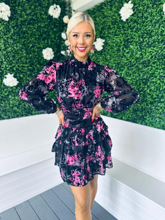 Women Day Dress Canella Lane Becca High Neck Mini Dress Burnout Floral
