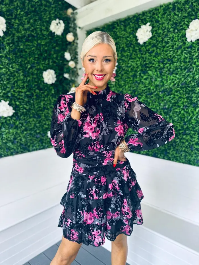 Women Day Dress Canella Lane Becca High Neck Mini Dress Burnout Floral