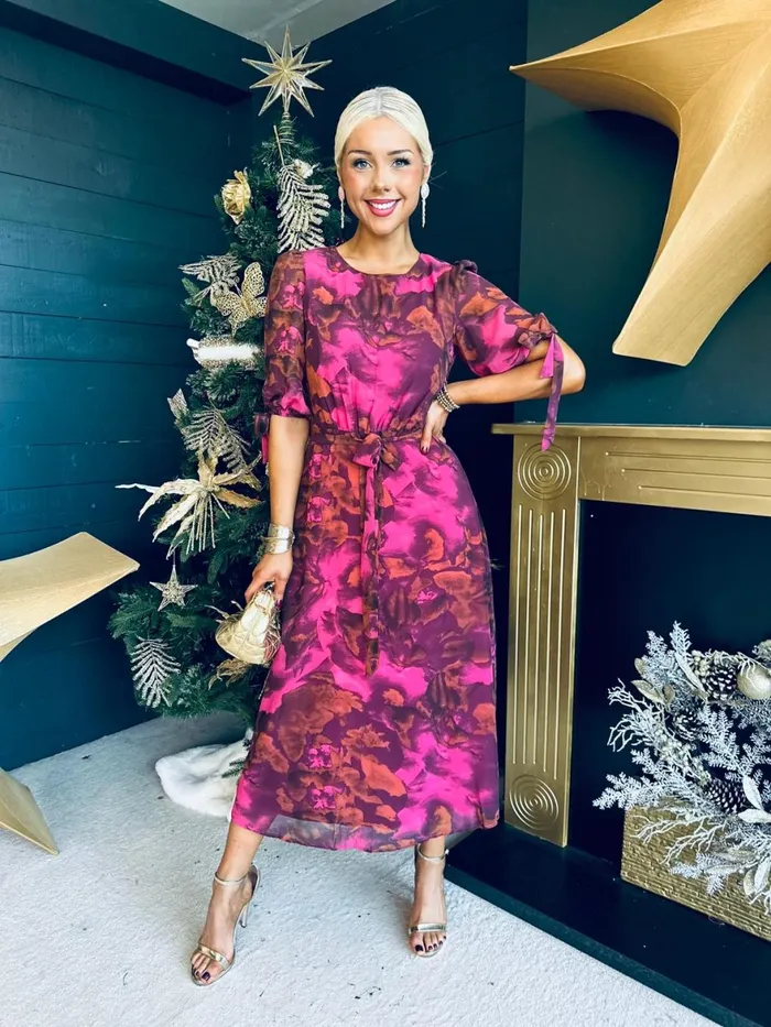 Women Day Dress Canella Lane Darina Detailed Midi Dress Mix Ruby