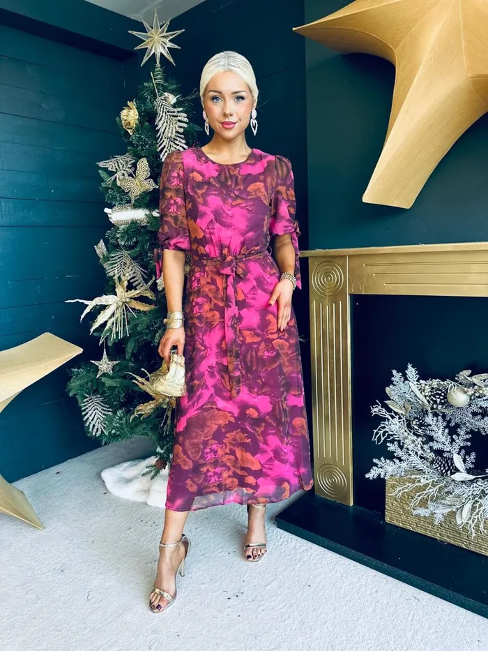 Women Day Dress Canella Lane Darina Detailed Midi Dress Mix Ruby
