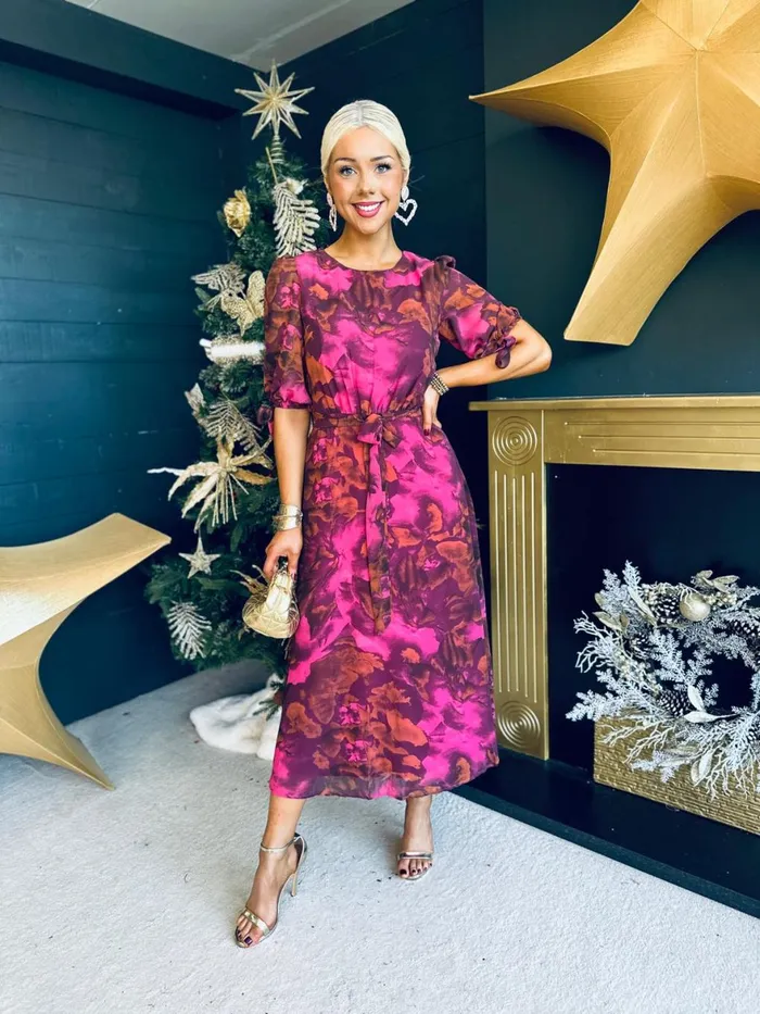 Women Day Dress Canella Lane Darina Detailed Midi Dress Mix Ruby