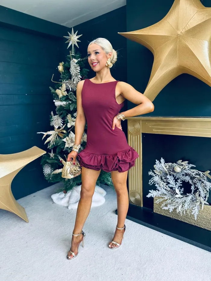 Women Day Dress Canella Lane Gabi Detailed Mini Dress Burgundy
