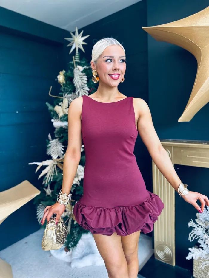Women Day Dress Canella Lane Gabi Detailed Mini Dress Burgundy