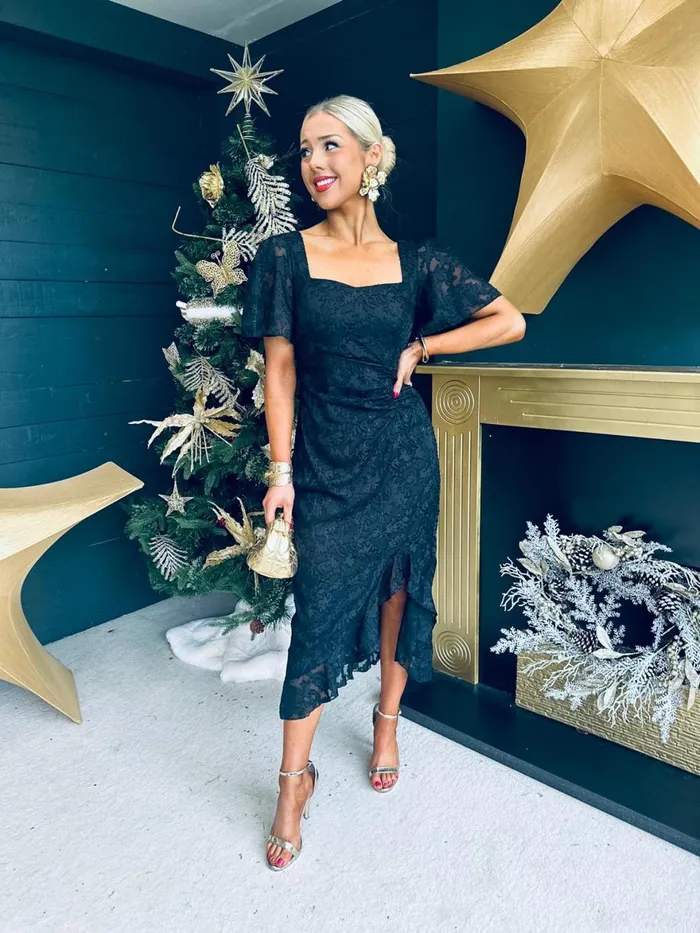 Women Day Dress Canella Lane Heidi Floral Burnout Ruched Midi Dress Black