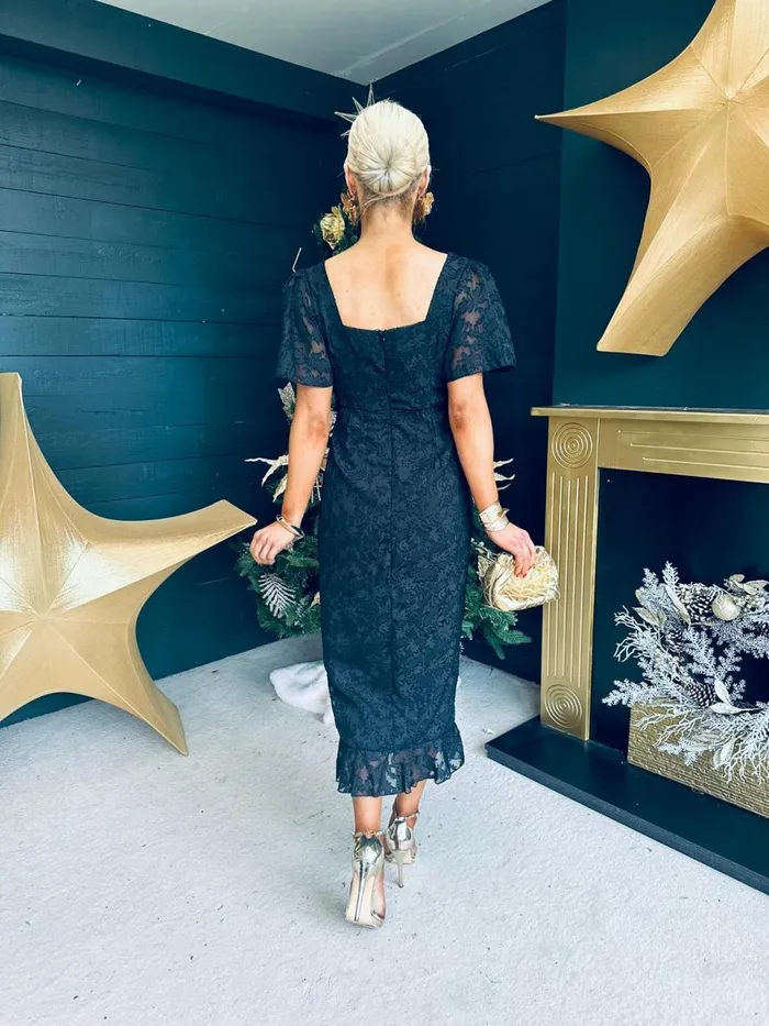 Women Day Dress Canella Lane Heidi Floral Burnout Ruched Midi Dress Black