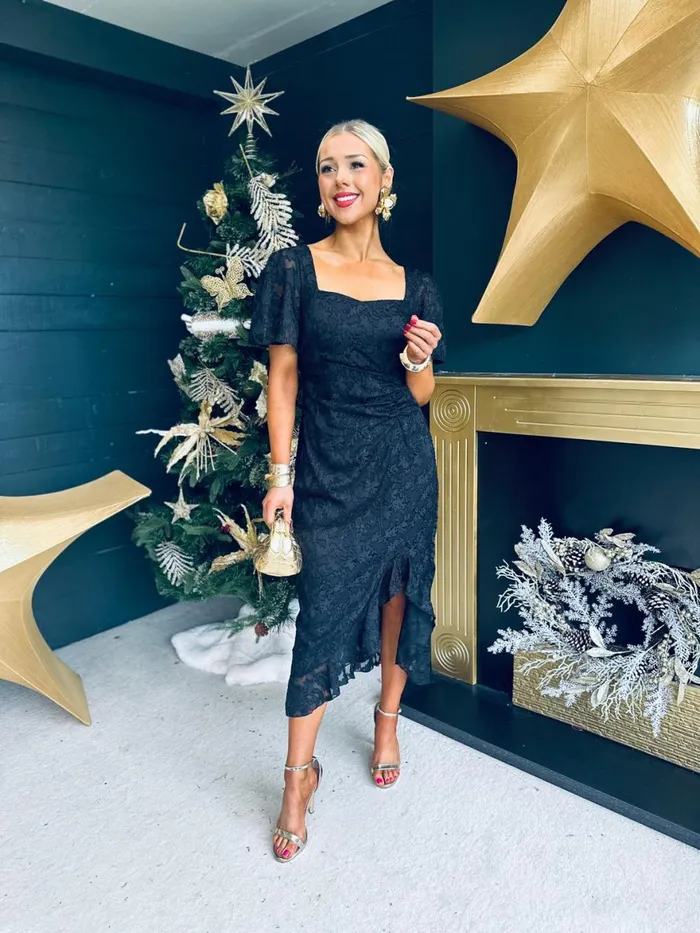 Women Day Dress Canella Lane Heidi Floral Burnout Ruched Midi Dress Black