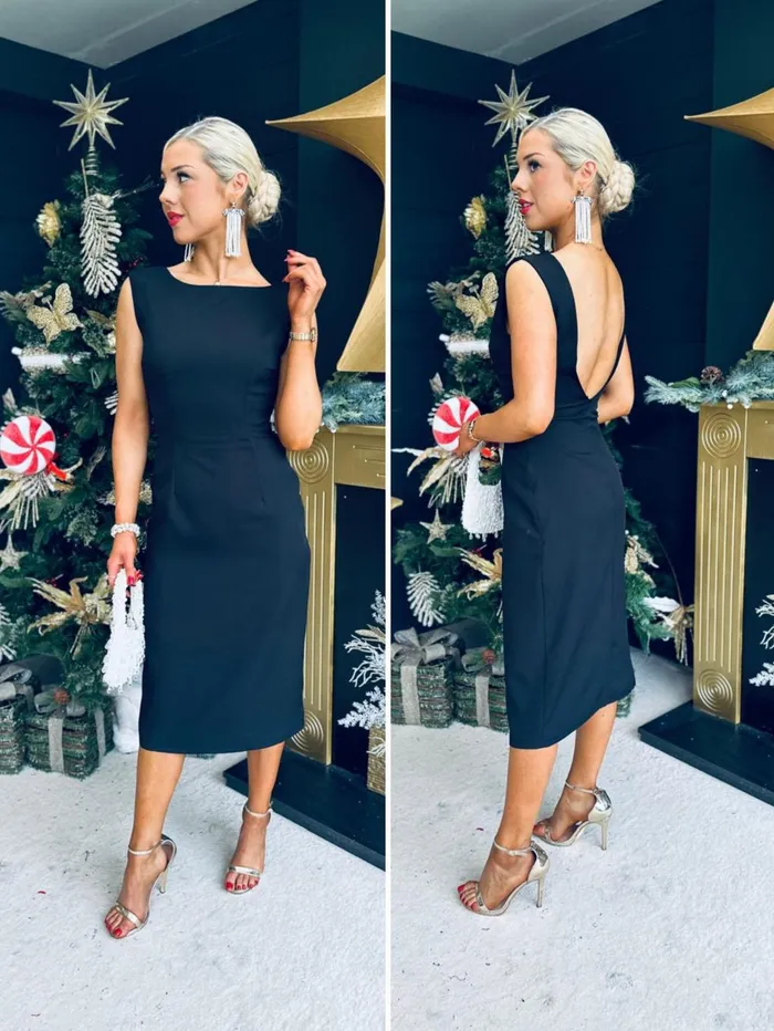 Women Day Dress Canella Lane Hilda Scoup Back Midi Dress Black