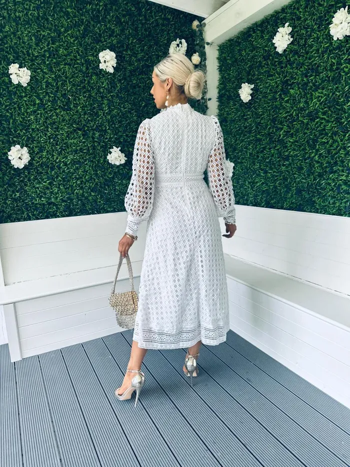 Women Day Dress Canella Lane London Crochet Detail Dress White