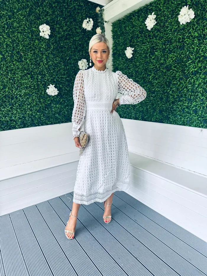 Women Day Dress Canella Lane London Crochet Detail Dress White