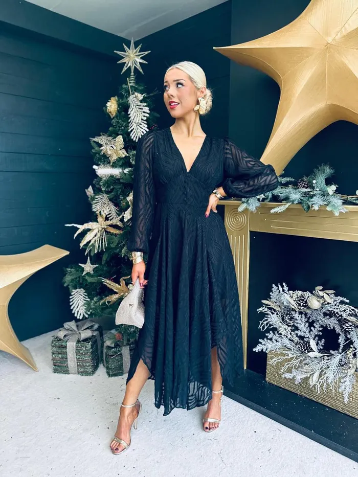 Women Day Dress Canella Lane Melanie Banded Midi Dress Burnout Black