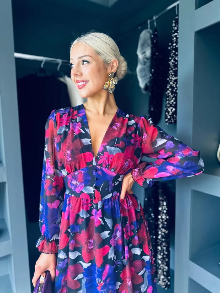 Women Day Dress Canella Lane Nadia Banded Midi Dress Floral Ruby