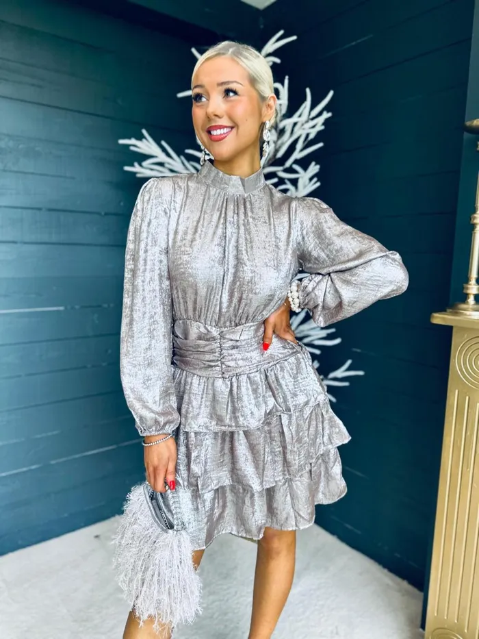 Women Day Dress Canella Lane Naomi Metallic Mini Dress MochaSilver