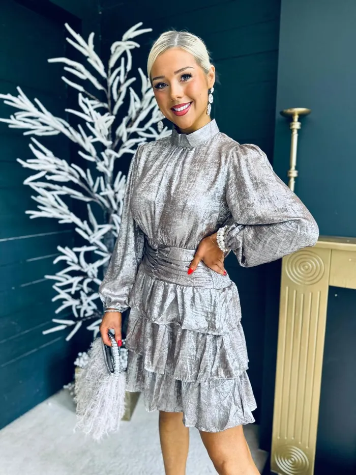 Women Day Dress Canella Lane Naomi Metallic Mini Dress MochaSilver