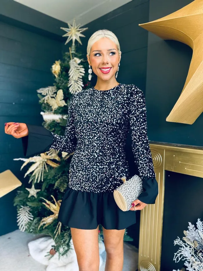 Women Day Dress Canella Lane Pepper Sequin Mini Dress Silver Black