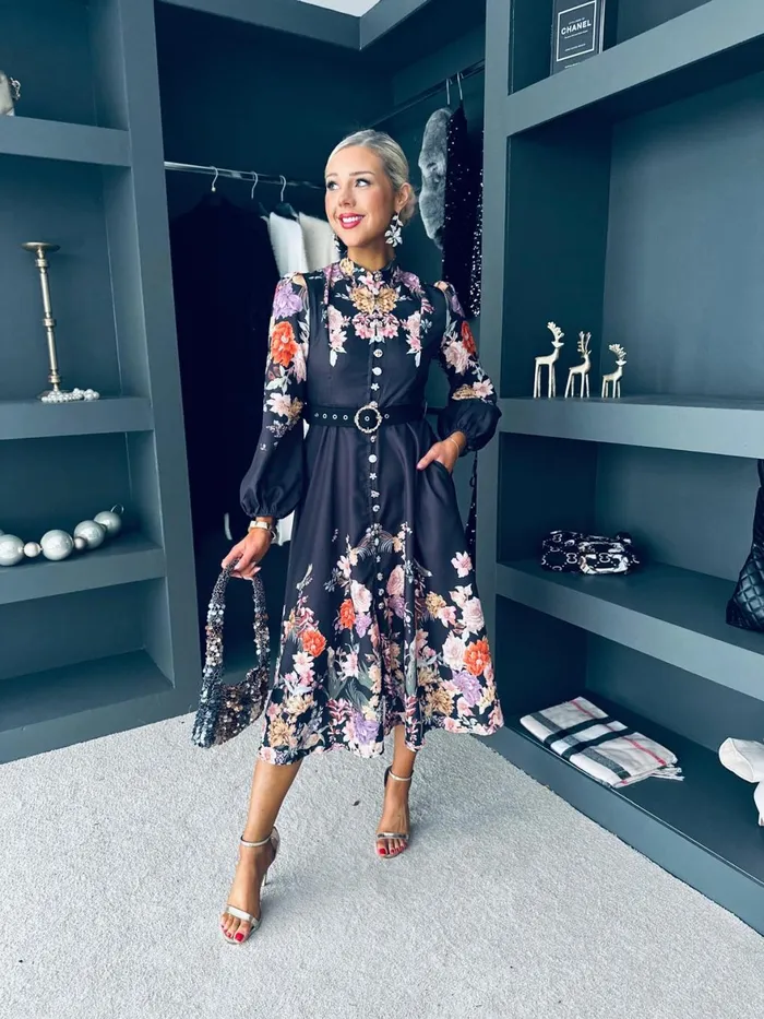 Women Day Dress Canella Lane Rhona Belted Occasion Dress Black