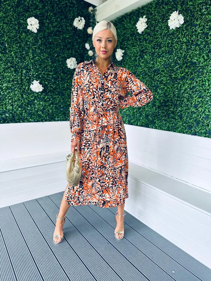 Women Day Dress Canella Lane Sienna Button Top Midi Dress Amber