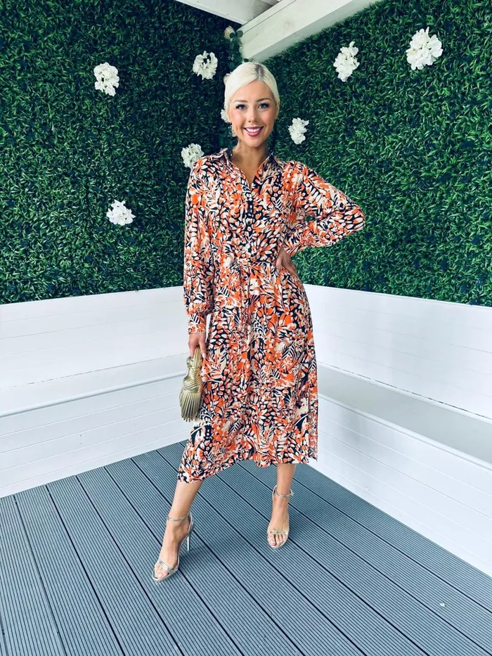 Women Day Dress Canella Lane Sienna Button Top Midi Dress Amber