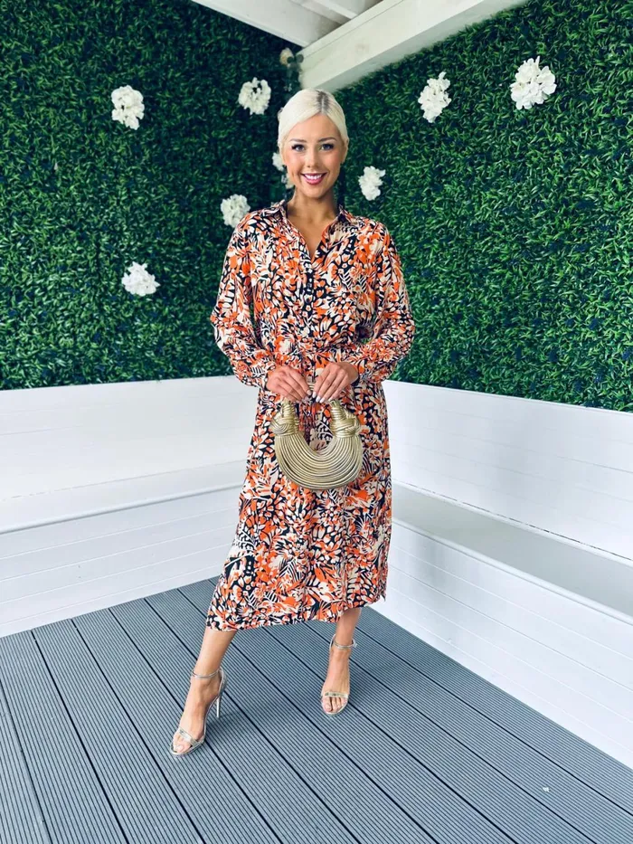 Women Day Dress Canella Lane Sienna Button Top Midi Dress Amber