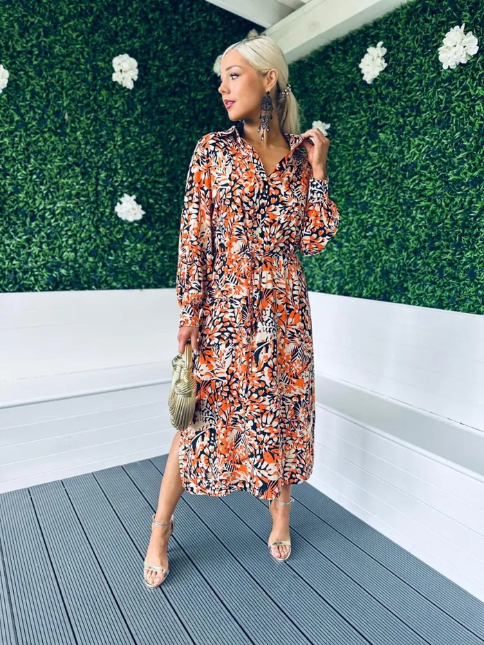 Women Day Dress Canella Lane Sienna Button Top Midi Dress Amber