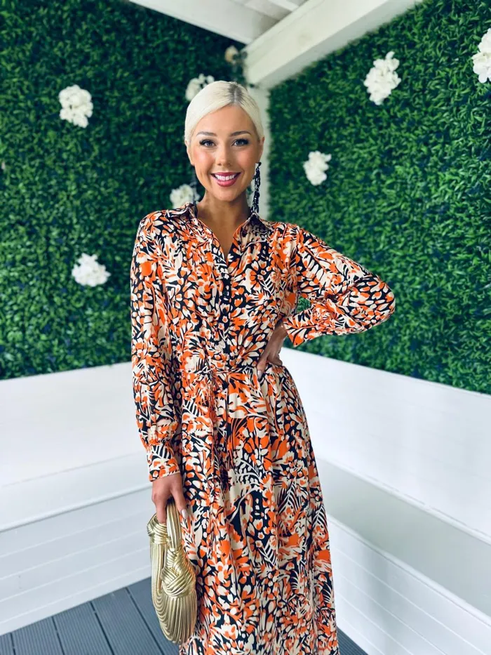 Women Day Dress Canella Lane Sienna Button Top Midi Dress Amber