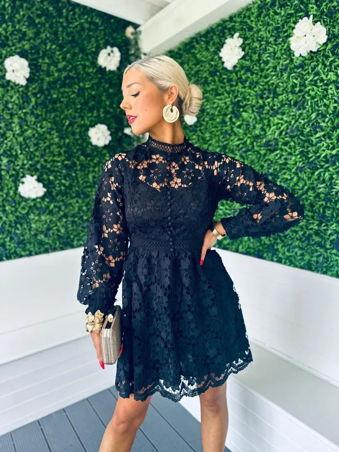 Women Day Dress Canella Lane Sydney Crochet Detail Dress Black